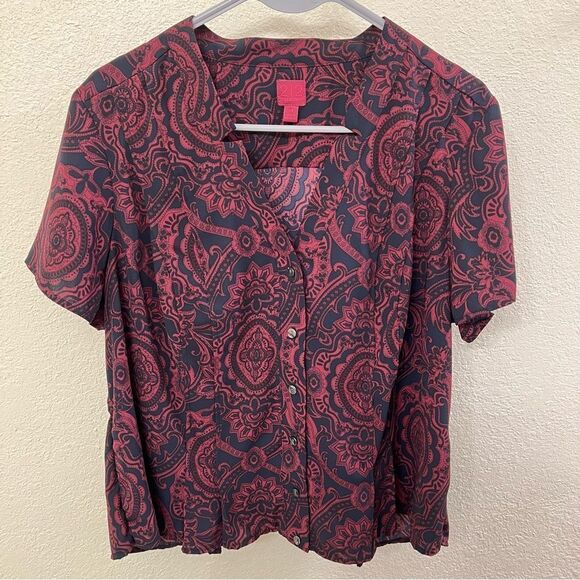 212 Collection Short Sleeve V-Neck Blouse Size 1X - Picture 1 of 4